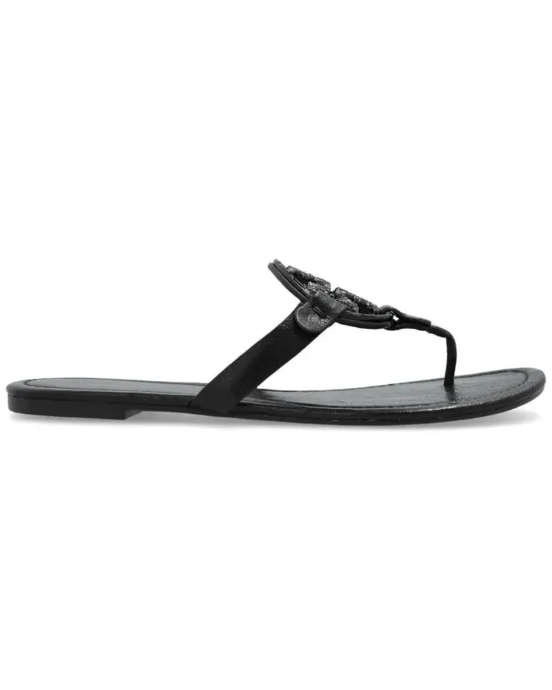 Tory Burch Sandalen Black Leather Sandals With Signature Logo Strap grau Grau