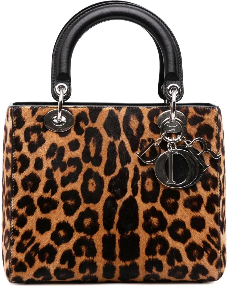 Dior Hobo Bags Medium Pony Hair Leopard Print Lady Dior braun Braun