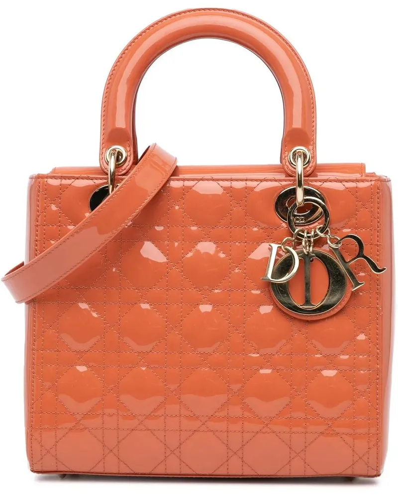 Dior Hobo Bags 2019 Medium Patent Cannage Lady Dior orange Orange