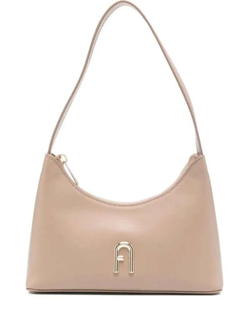 Furla Hobo Bags Leather Shoulder Bag With Gold-Tone Logo Plaque beige Beige