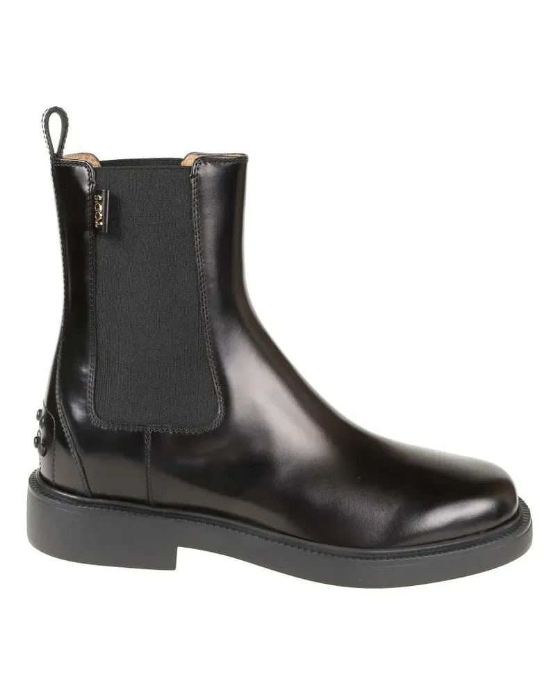TOD'S Stiefel Polished Leather Ankle Boots With Elastic Side Pan schwarz Schwarz