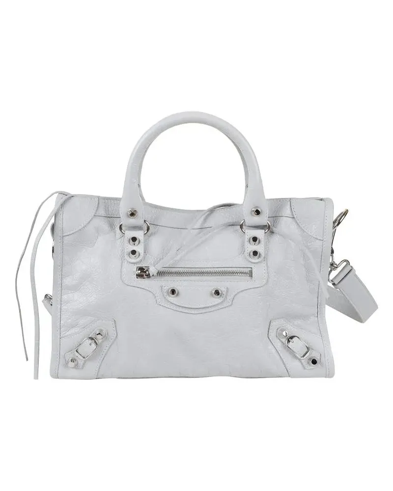 Balenciaga Crossbody Bags Structured Grey Leather Handbag With Dual Handles grau Grau