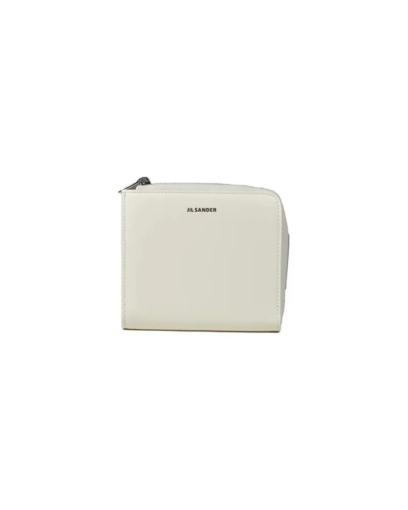 Jil Sander Portemonnaies White Small Leather Zip Around Wallet weiß Weiß