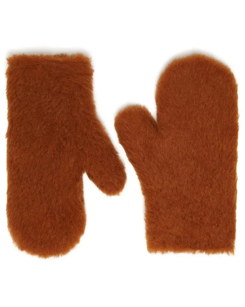 Max Mara Handschuhe Mitten-Style Brown Gloves With Leather Strap orange Orange