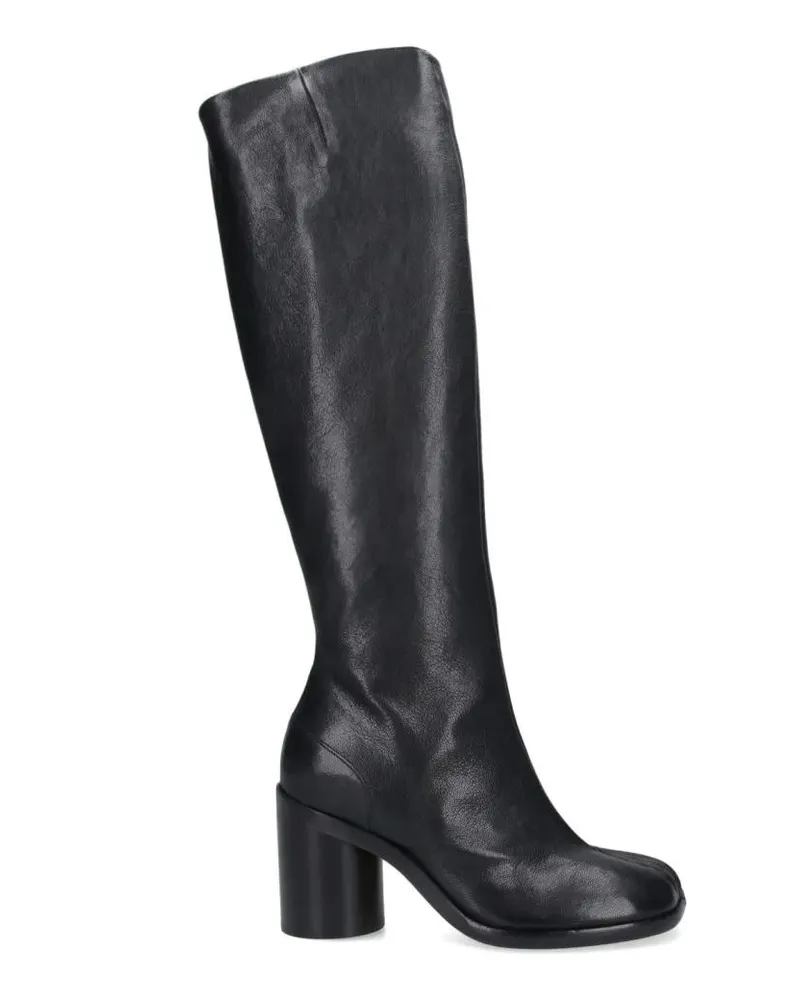 Maison Margiela Stiefel Knee-High Split-Toe Black Leather Boots schwarz Schwarz