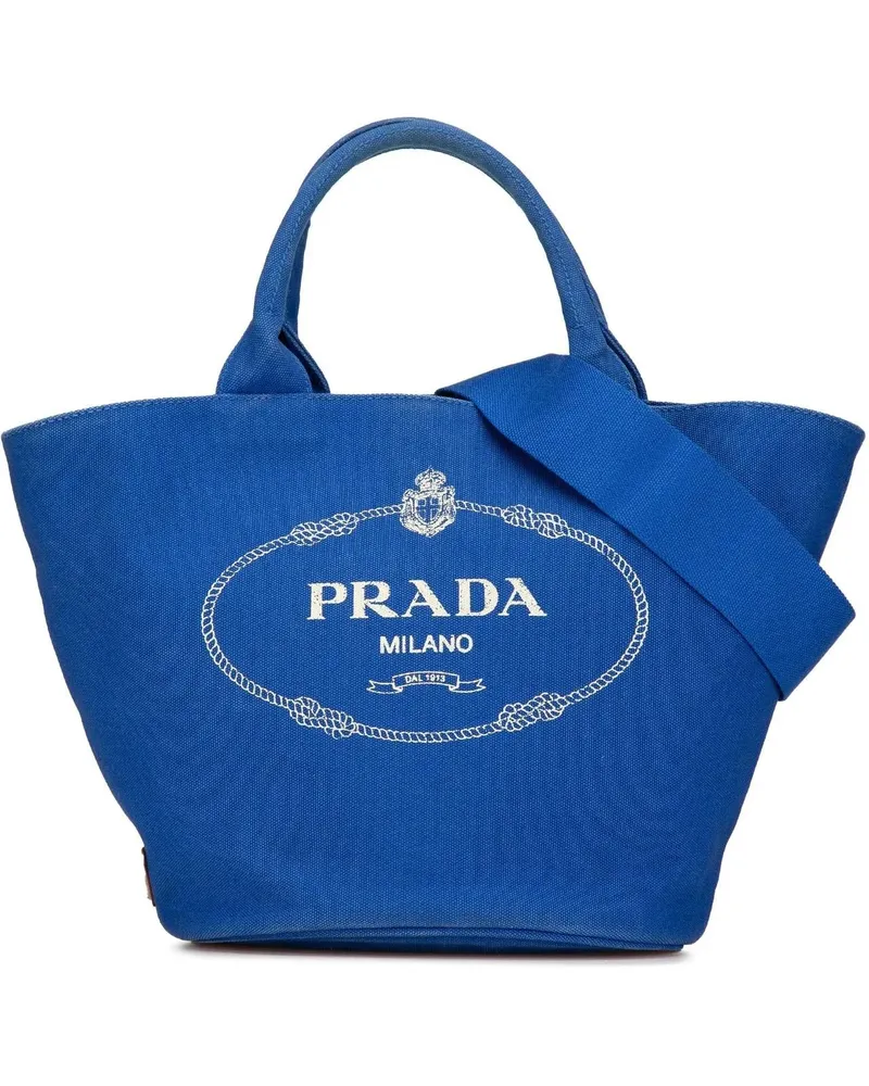 Prada Hobo Bags Canvas Canapa Logo Satchel blau Blau