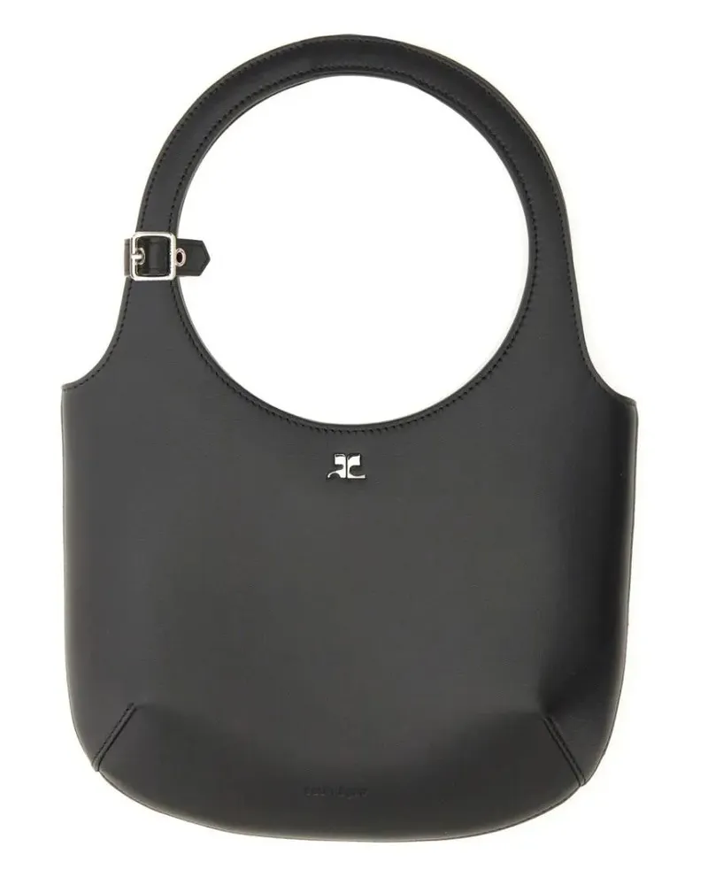 Courrèges Crossbody Bags Minimalist Black Leather Handbag With Rounded Top schwarz Schwarz