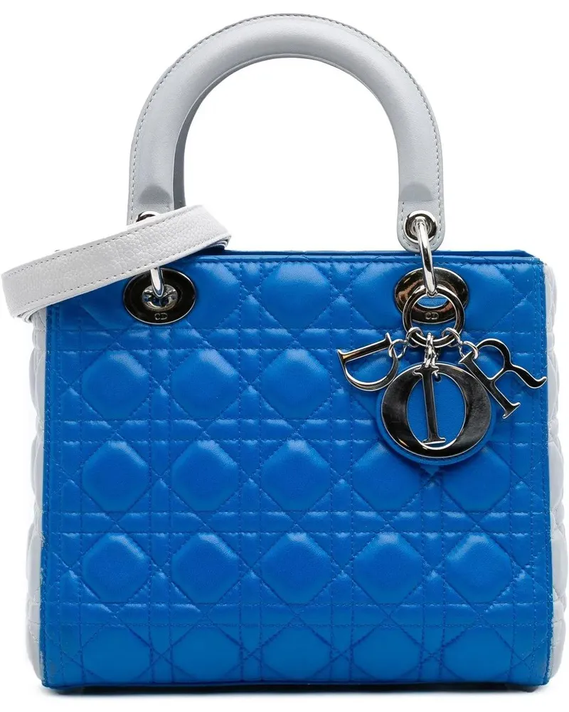 Dior Hobo Bags 2013 Medium Bicolor Lambskin Cannage Lady Dior blau Blau