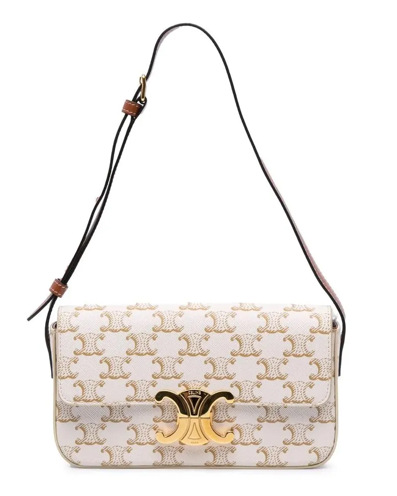 Celine Hobo Bags Triomphe Coated Canvas Claude Shoulder Bag weiß Weiß
