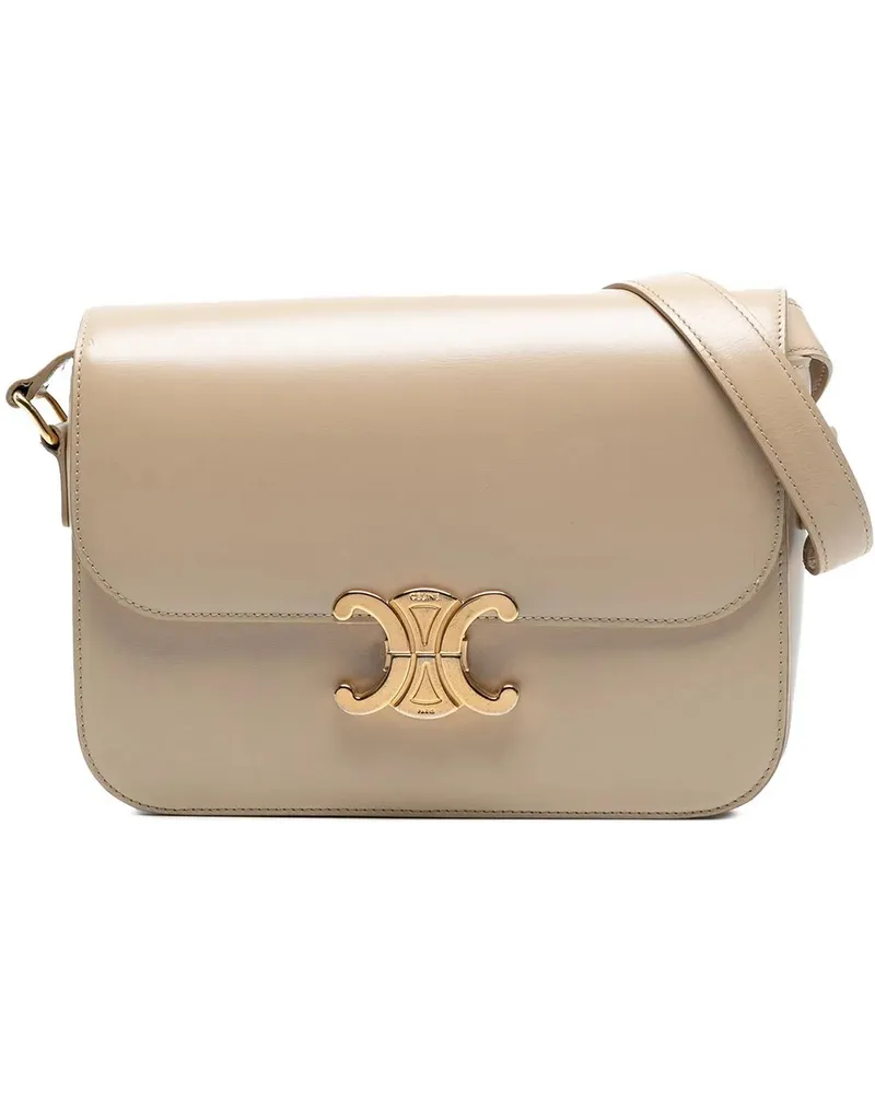 Celine Hobo Bags Classique Shiny Calfskin Triomphe Crossbody braun Braun