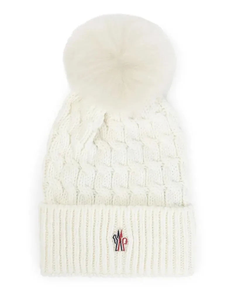 Moncler Caps & Mützen Cable Knit Virgin Wool Beanie With Pom-Pom Detail weiß Weiß