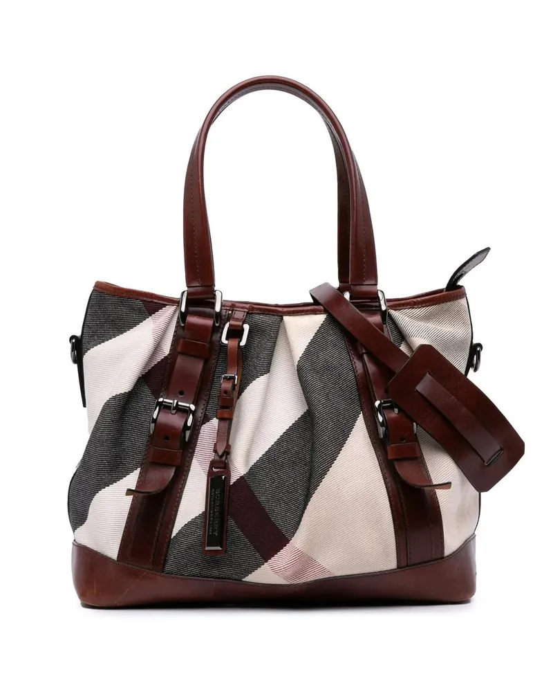 Burberry Hobo Bags Mega Check Canvas Lowry Satchel braun Braun