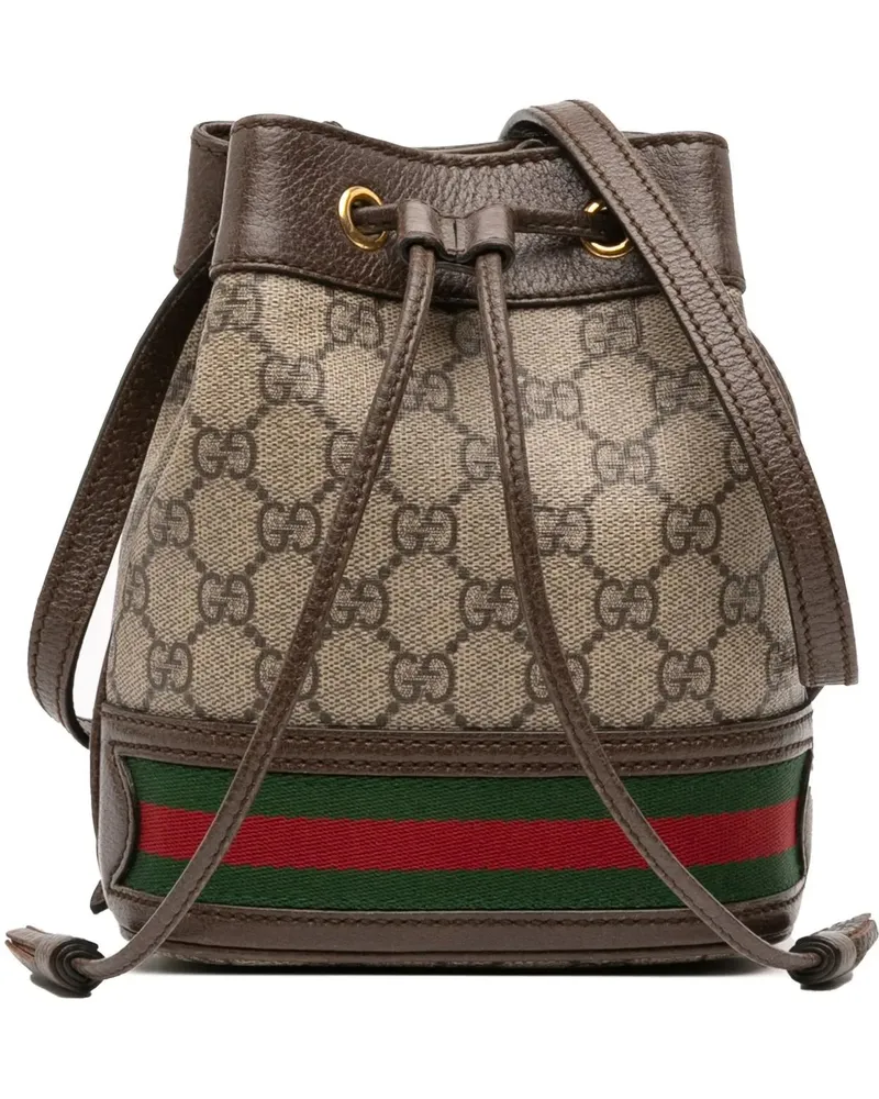 Gucci Hobo Bags Mini GG Supreme Web Ophidia Bucket Bag braun Braun