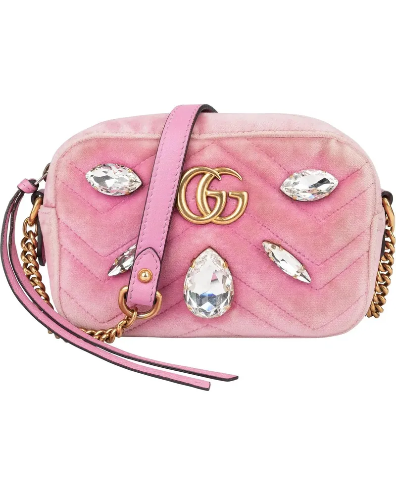 Gucci Crossbody Bags  Pink Velvet Crystal Marmont Crossbody Bag rosa Gold