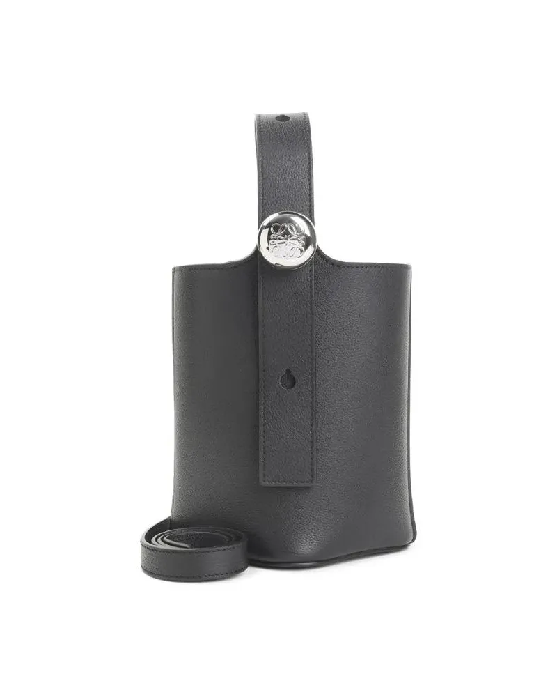 Loewe Hobo Bags Structured Black Calfskin Bucket Bag With Silver-T schwarz Schwarz