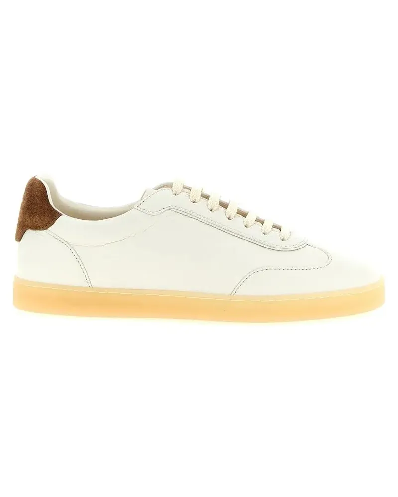 Brunello Cucinelli Low-Top Sneaker Hammered Leather Sneakers With Suede Accents weiß Weiß