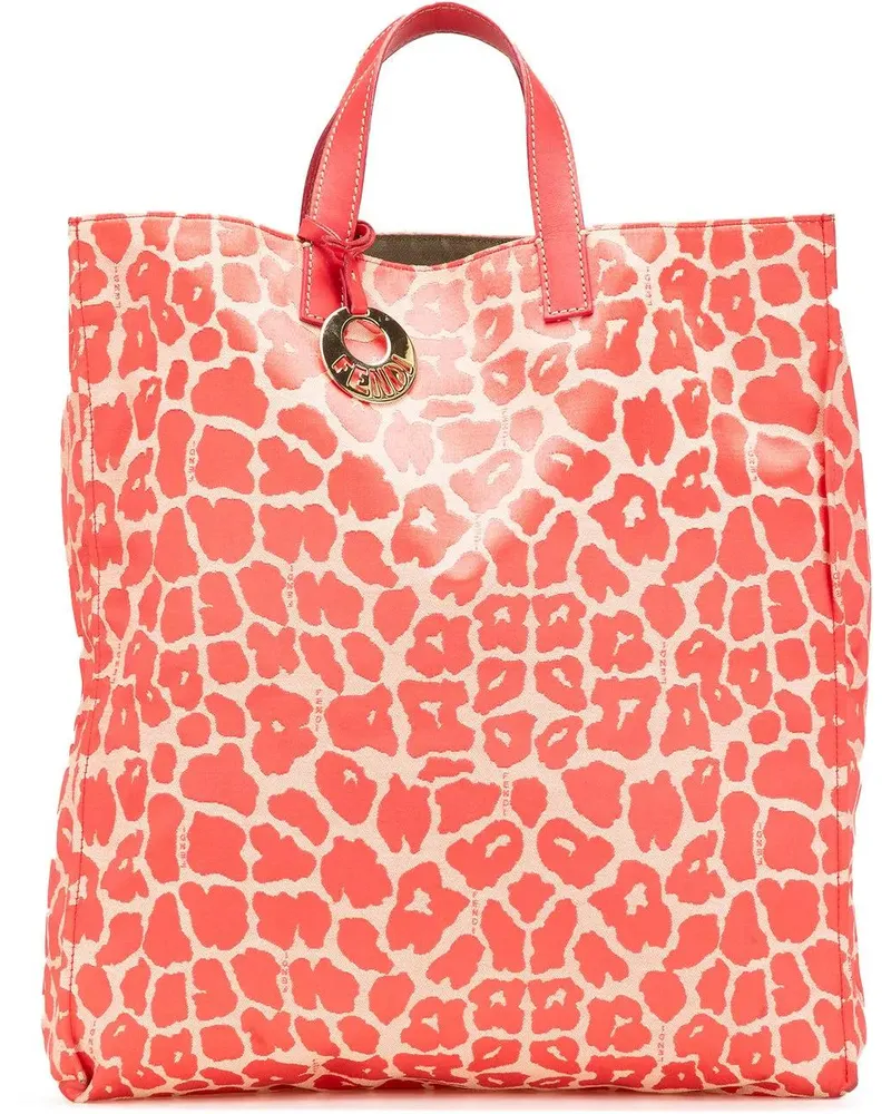 Fendi Shopper Leopard Print Canvas Shopper Tote rot Rot