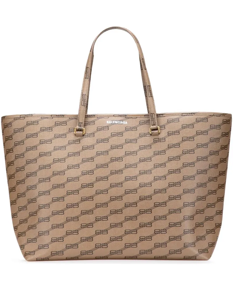 Balenciaga Shopper Large BB Monogram Coated Canvas Signature East Wes braun Braun