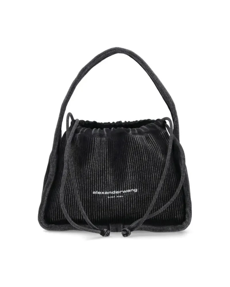 Alexander Wang Hobo Bags Grey Cotton Blend Handbag With Drawstring Closure schwarz Schwarz