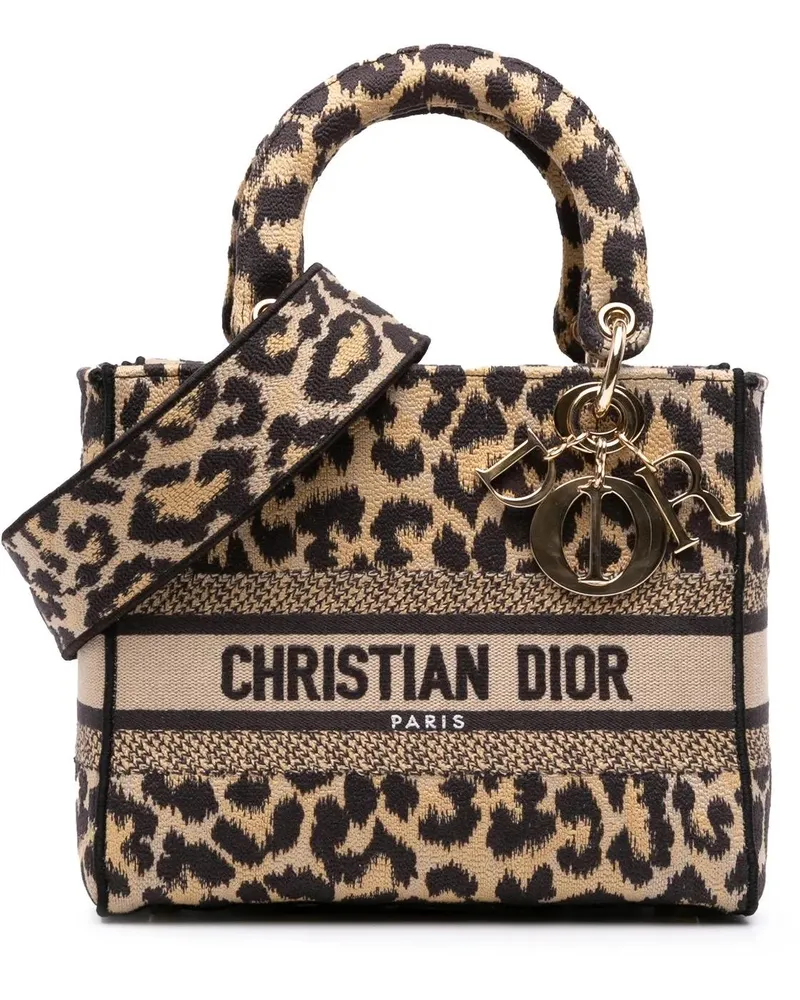 Dior Hobo Bags Mizza Medium Leopard Embroidered Canvas Lady D Lit braun Braun
