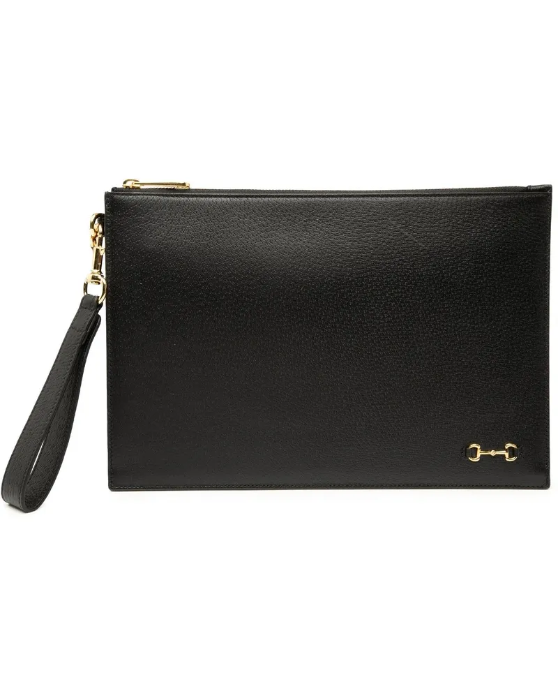 Gucci Clutches Leather Horsebit 1955 Zip Clutch schwarz Schwarz