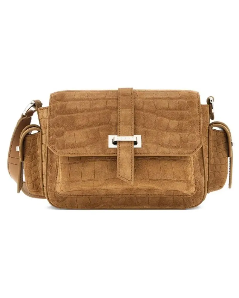 Hogan Hobo Bags Crocodile-Embossed Vitello Leather Shoulder Bag braun Braun