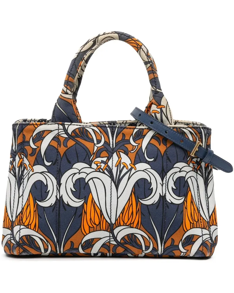 Prada Hobo Bags Small Floral Printed Canvas Canapa Satchel blau Blau