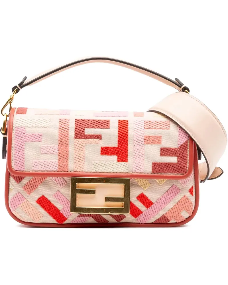 Fendi Hobo Bags Mini Zucca Embroidered Baguette Satchel rosa Gold