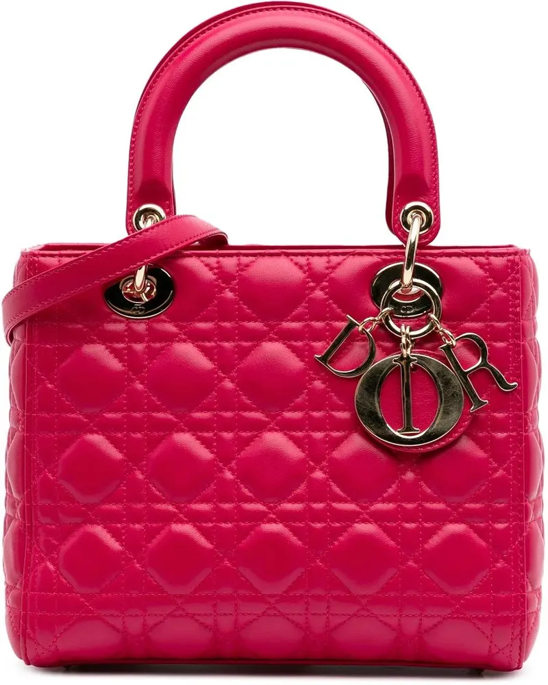 Dior Hobo Bags 2015 Medium Lambskin Cannage Lady Dior pink Rosa