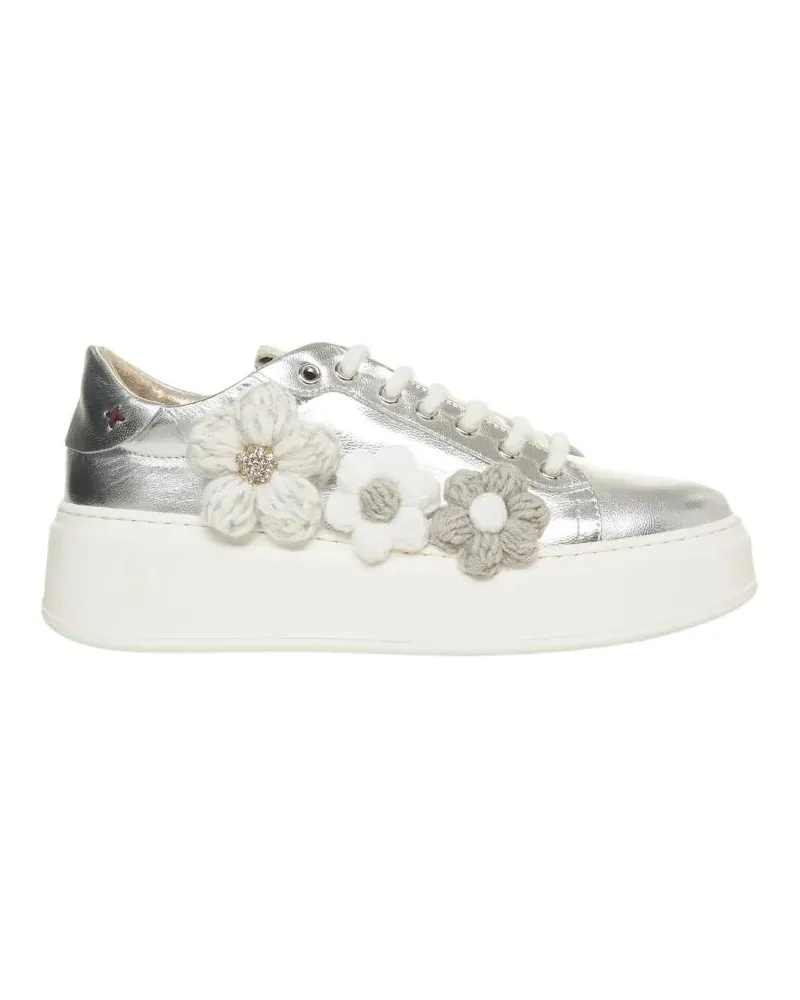 GIO+ Low-Top Sneaker 3D Floral Appliqué Sneakers With Rhinestones weiß Weiß