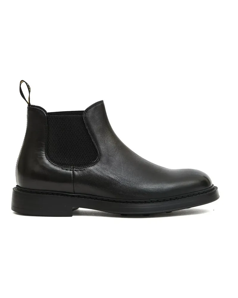 Doucal´s Stiefel Black Leather Ankle Boots With Elastic Side Panels schwarz Schwarz