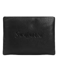 Saint Laurent Pochettes Black Logoed Leather Pouch Schwarz