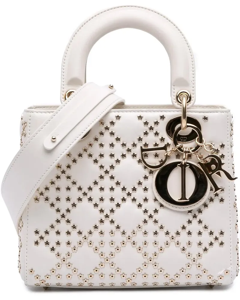 Dior Hobo Bags 2022 Small Lambskin Cannage Lucky Star Studded Lad weiß Weiß