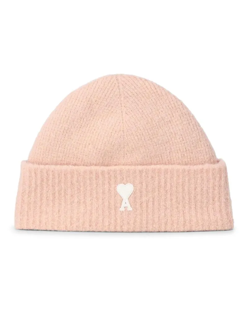 AMI Paris Caps & Mützen Ribbed Knit Wool Beanie Hat orange Orange