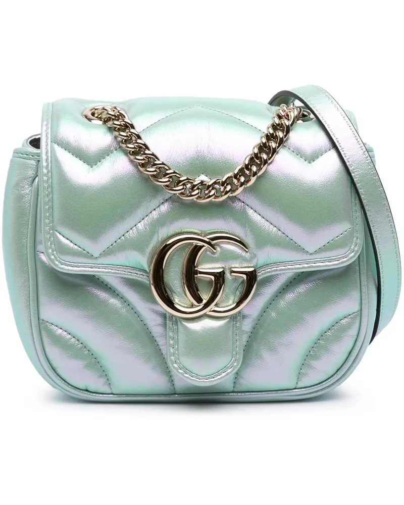 Gucci Hobo Bags Mini GG Marmont Matelasse Iridescent Leather Flap grün Grün