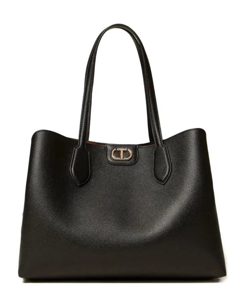 Twin-Set Shopper & Totes Structured Black Tote Bag With Textured Exterior A schwarz Schwarz