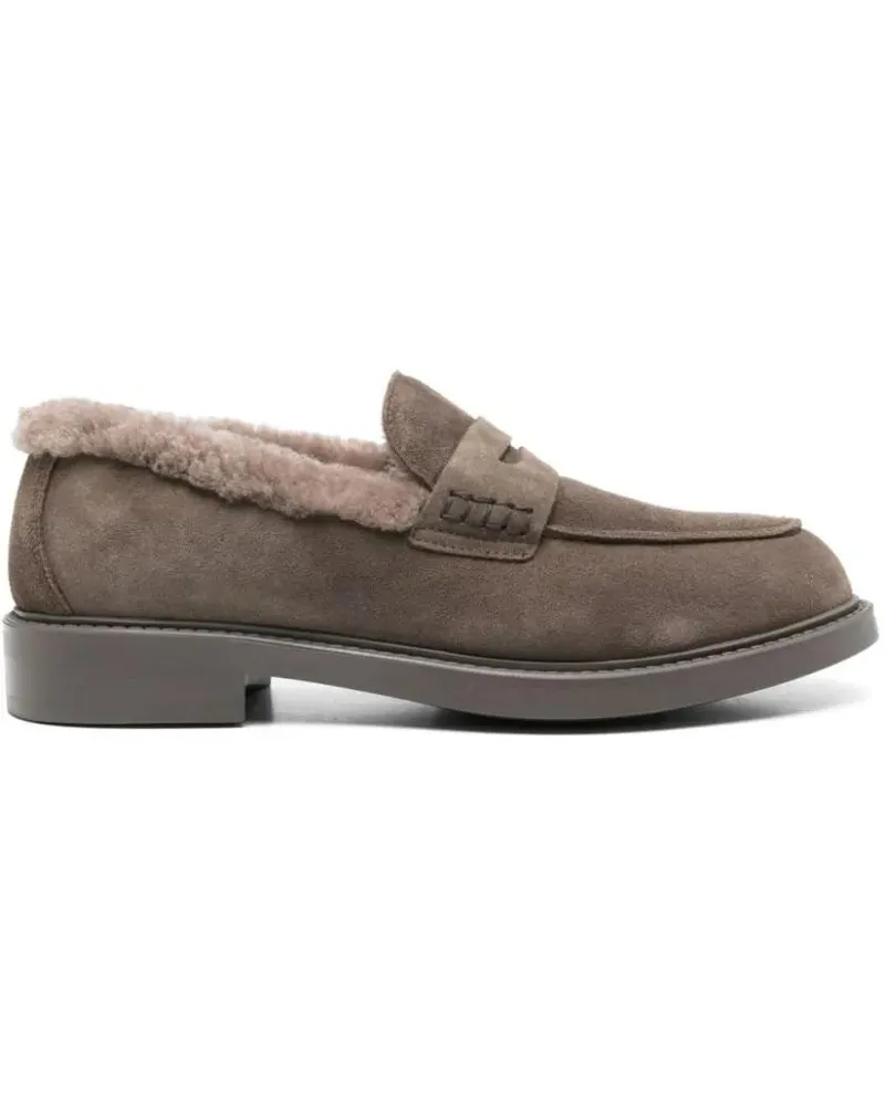 Doucal´s Classic Grey Leather Loafers With Plush Lining grau Grau