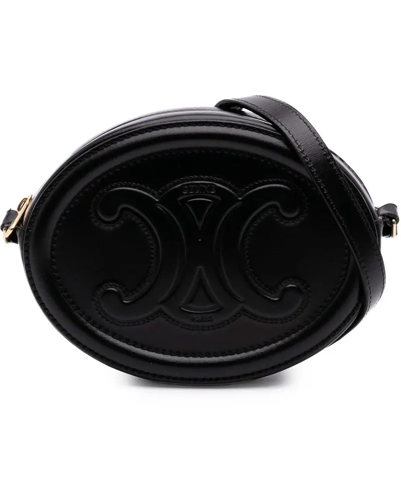 Celine Hobo Bags Small Calfskin Cuir Triomphe Oval Crossbody schwarz Schwarz