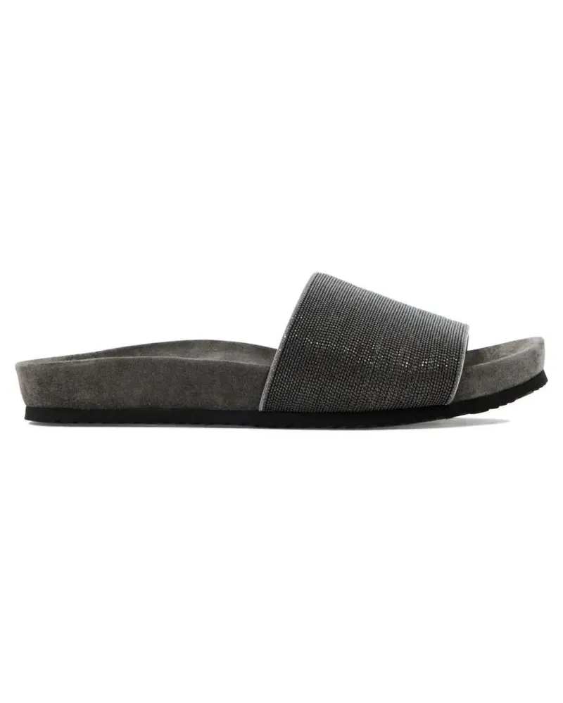 Brunello Cucinelli Sandalen Textured Grey Leather Sandals grau Grau