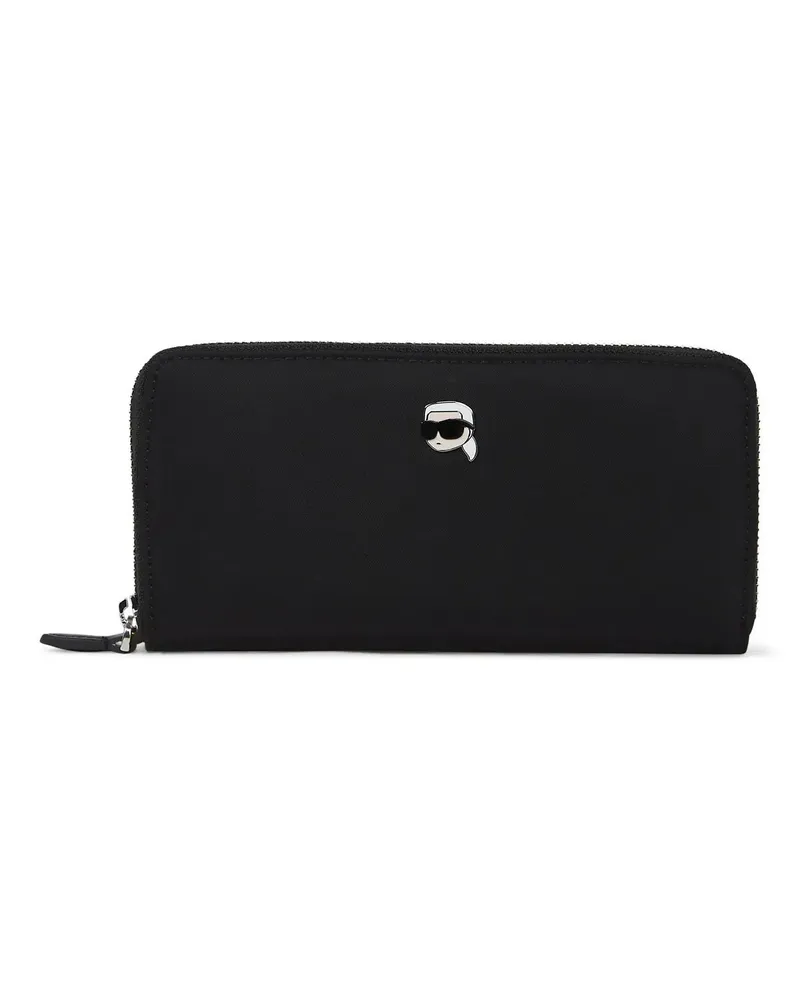 Karl Lagerfeld Portemonnaie IKON Brieftasche im Continental-Stil aus Nylon schwarz Schwarz