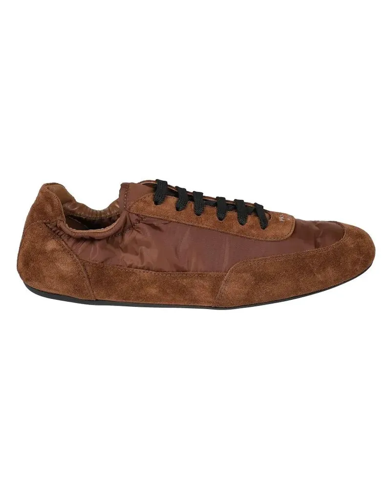 Prada Low-Top Sneaker Brown Suede And Fabric Sneakers rot Rot
