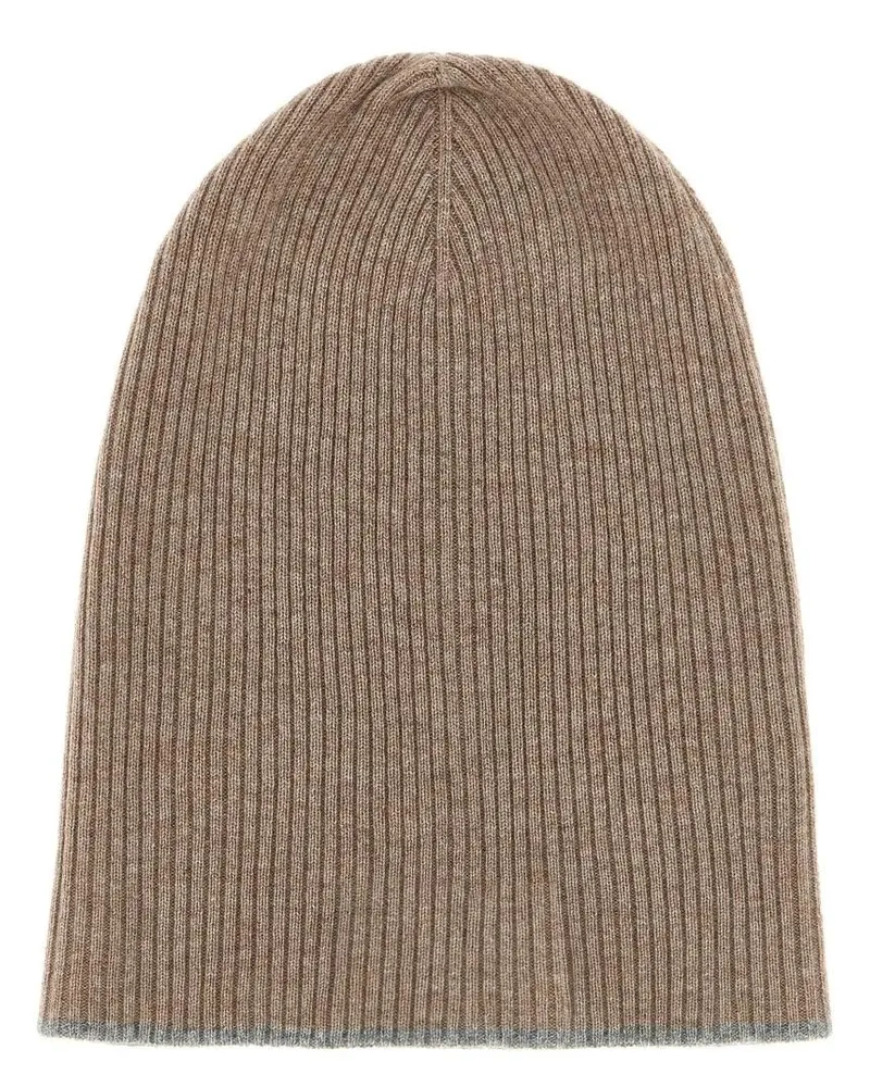 Brunello Cucinelli Caps & Mützen Ribbed Brown Cashmere Beanie braun Braun
