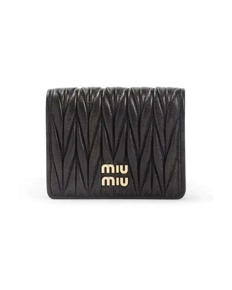 Miu Miu Portemonnaie Compact Quilted Brown Lamb Leather Wallet schwarz Schwarz