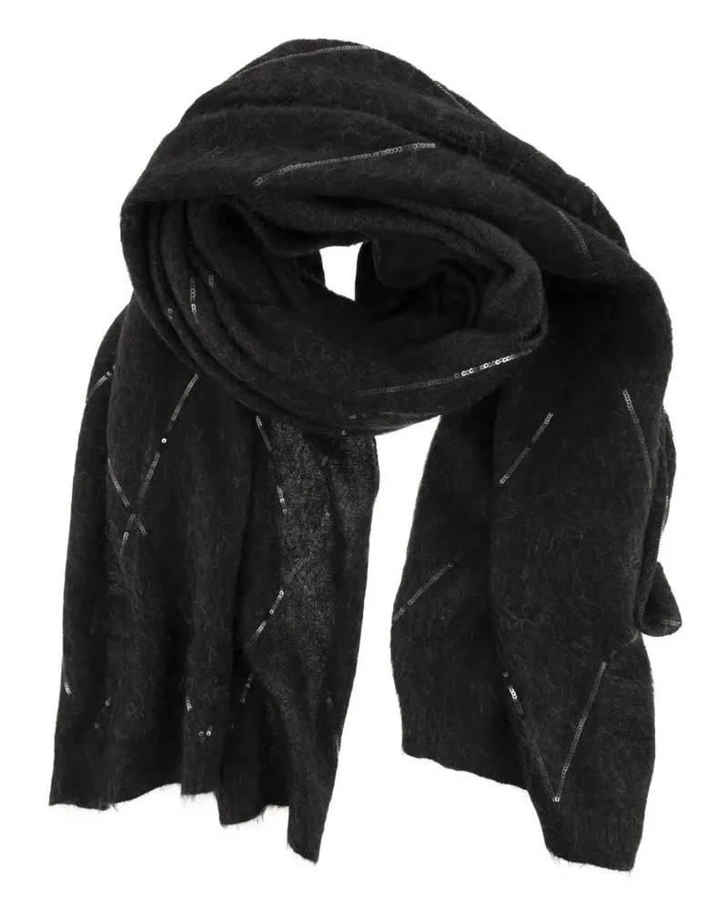 Brunello Cucinelli Tücher & Schals Rectangular Black Scarf With Micro-Sequins grau Grau