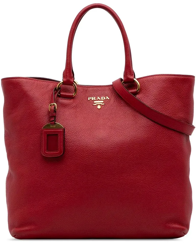 Prada Hobo Bags Vitello Daino Open Convertible Tote rot Rot