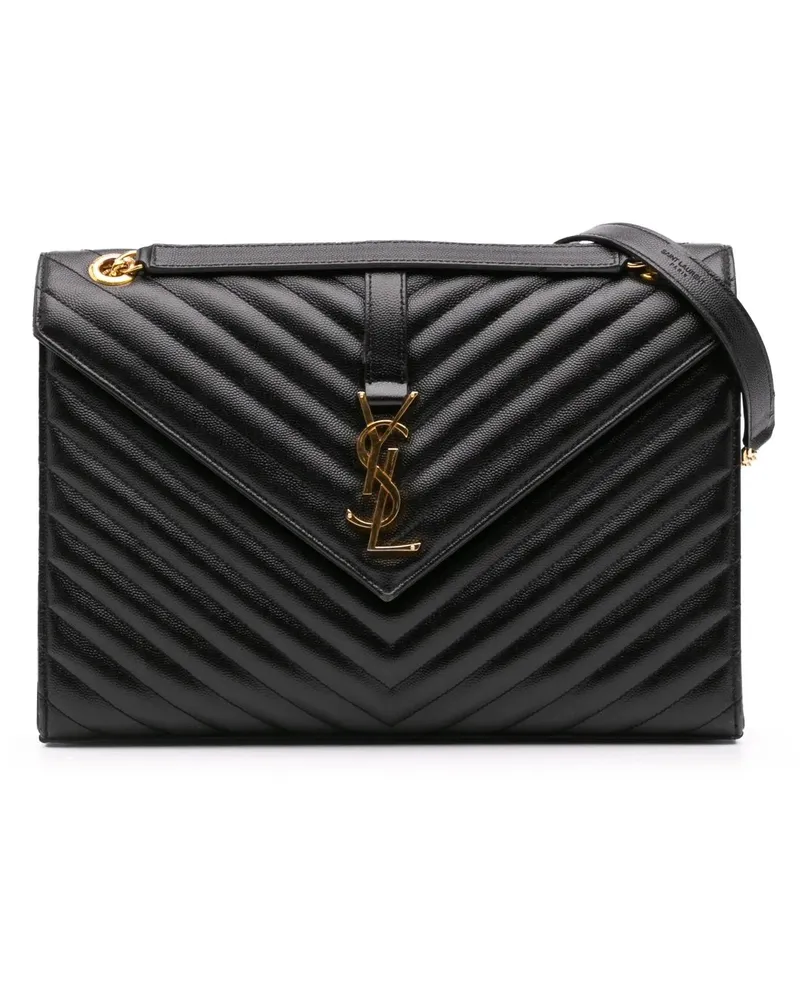 Saint Laurent Hobo Bags 2019 Large Grain de Poudre Monogram Chevron Envelo schwarz Schwarz