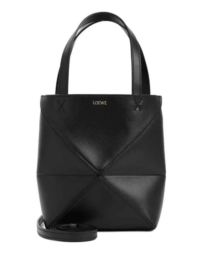 Loewe Shopper & Totes Mini Puzzle Fold Tote In Smooth Black Calf Leather schwarz Schwarz