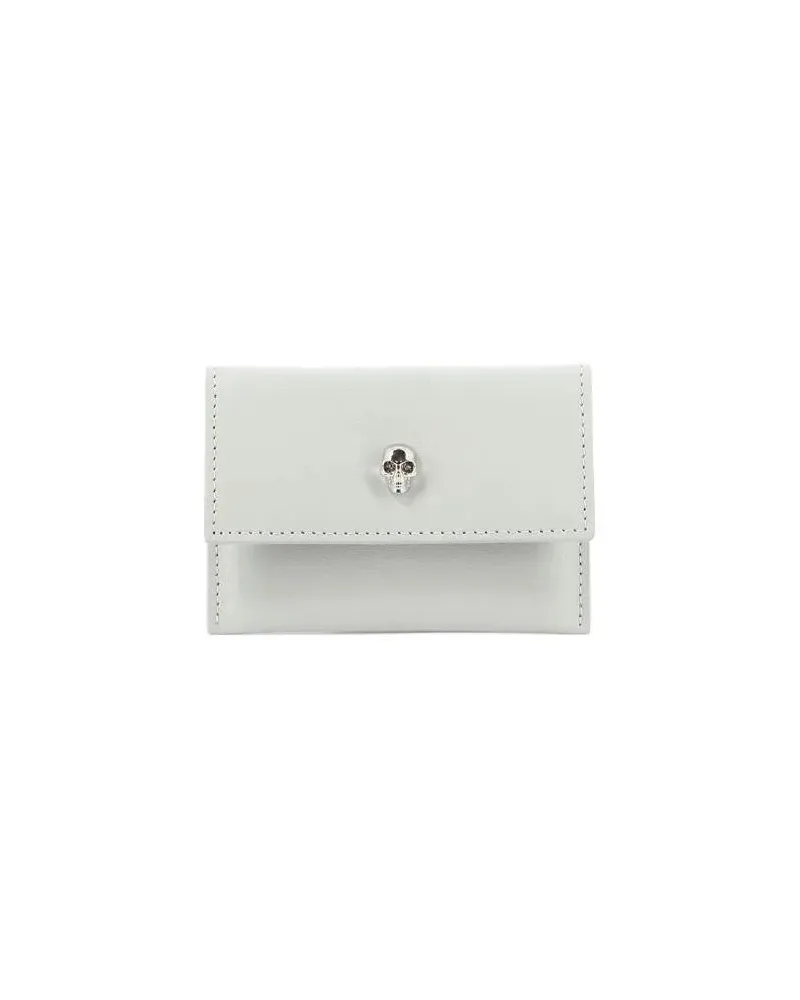 Alexander McQueen Portemonnaie Grey Leather Wallet With Skull Embellishment weiß Weiß