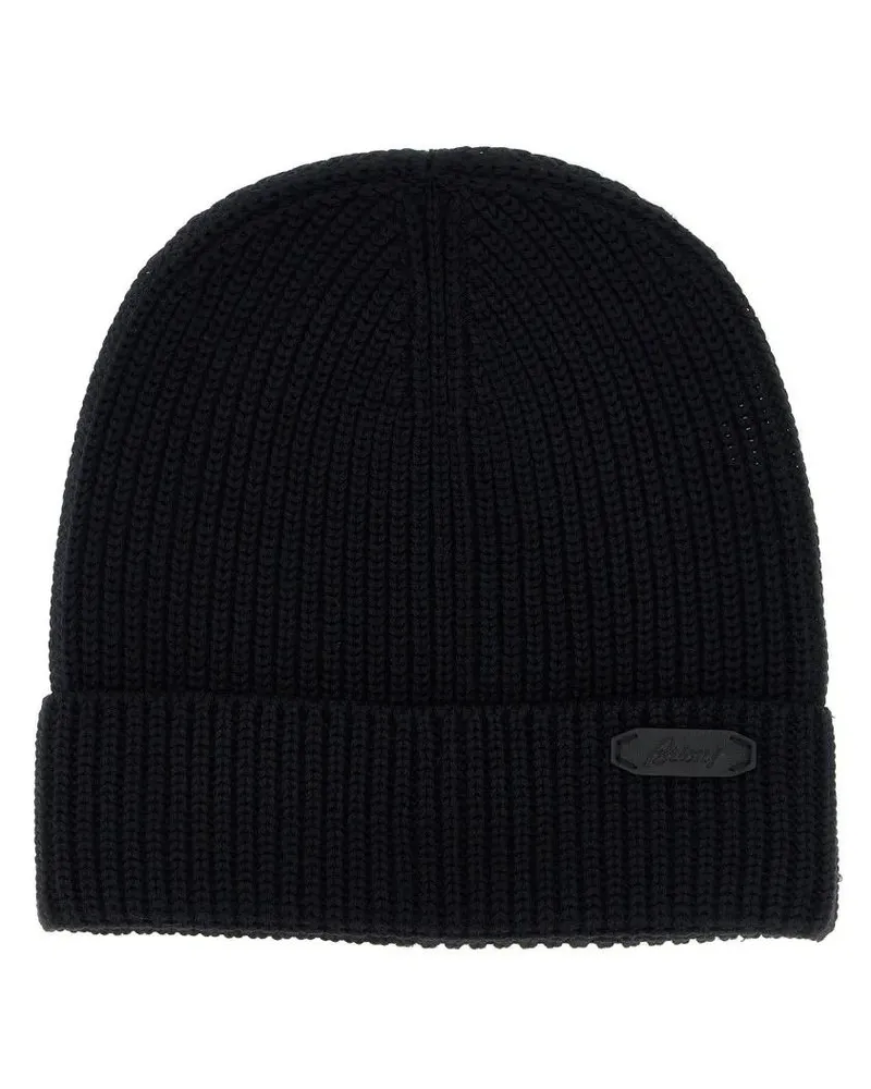 Brioni Caps & Mützen Ribbed Wool Beanie blau Blau