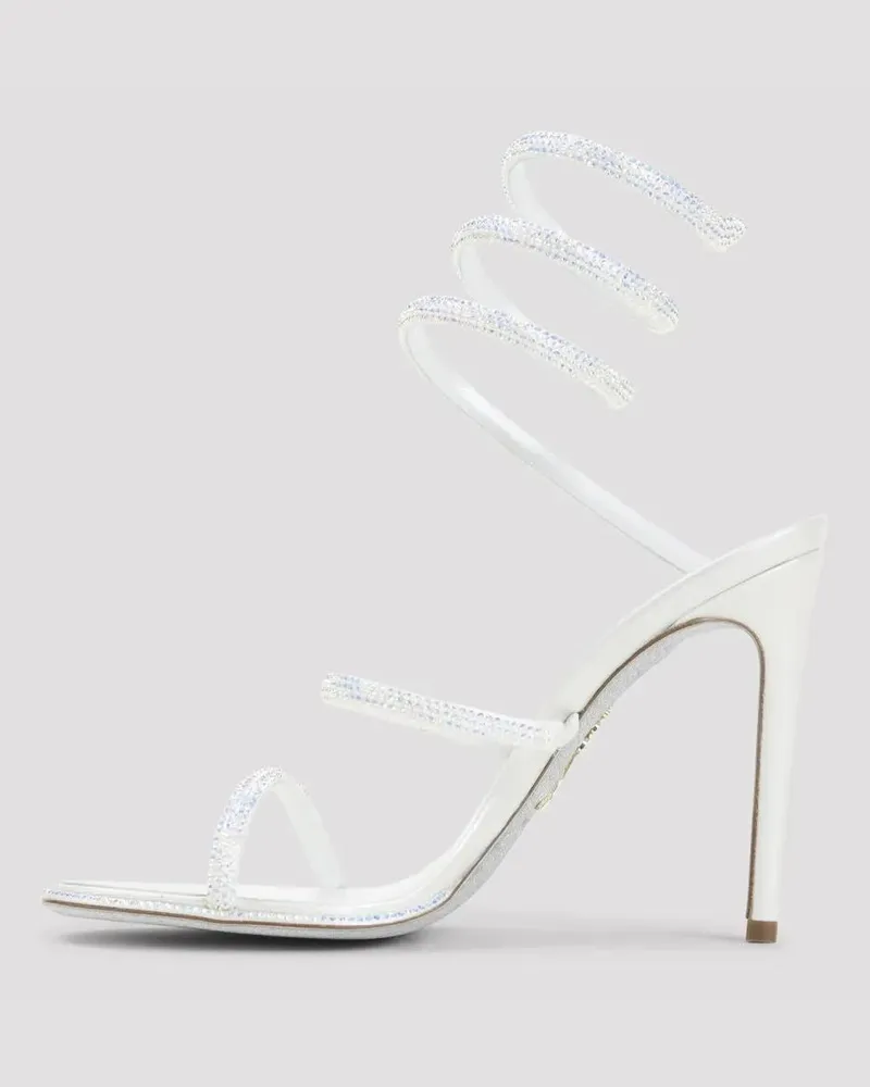 René Caovilla Sandalen Ivory Leather Sandals With Striking Crystal-Embell weiß Weiß